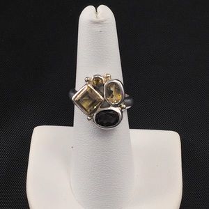 Boho, earthy citrine/smoky topaz ring, 925 silver